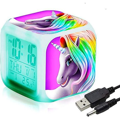 Digitaler Wecker mit Einhornmotiv für Mädchen, helles LED-Nachtlicht, LCD-Würfel, leicht, ideal als Weckhilfe für Kinder – Neujahrsgeschenk (1/5)