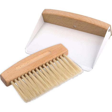 Set di paletta e spazzola per scrivanie, cucine e auto - Mini spazzola portatile per la pulizia - Paletta in legno per la raccolta dei detriti da scrivania (1/5)