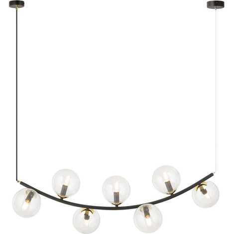 Lampada a Sospensione Ritz, Acciaio verniciato a polvere, Vetro, Nero, Oro, 95x100x28 cm (1/5)