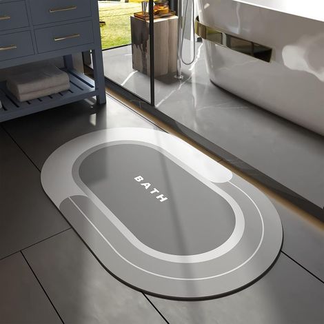 Tapis de bain antidérapant, à séchage rapide et résistant aux taches, pour salle de bain, facile d'entretien, pour baignoire extérieure, 75 x 45 cm, gris