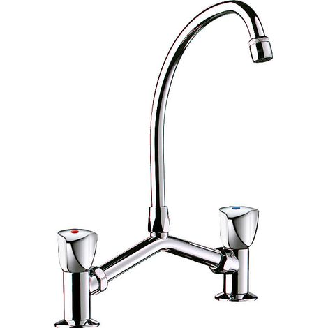 Delabie – Mélangeur de lavabo 2 trous M1/2 entraxe 100-240 mm – Laiton chromé – Bec col de cygne orientable – Brise-jet antitartre 3 l/min