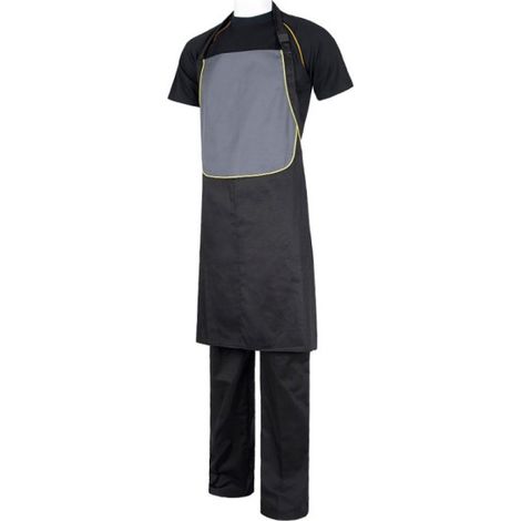 Delantal combinado con peto y bolso central WORKTEAM M540 U Negro+Gris+Amarillo A.V.