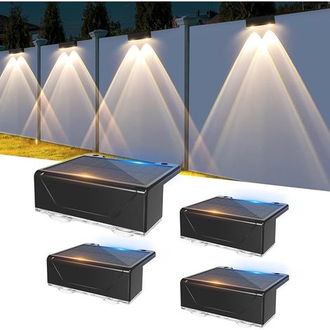 Lampes solaires pour l'extérieur, 4 lampes solaires pour jardin extérieur, appliques murales solaires à 3 modes pour l'extérieur, éclairage solaire pour mur, marches, clôture, porche, terrasse (1/5)