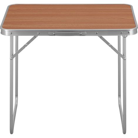 Table pliante portable ultralégère en métal et MDF, 70x60x50 cm, couleur chêne (1/5)