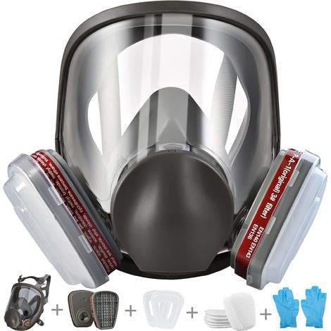 1 Masque respiratoire intégral, protection visage panoramique, 10 filtres, 5 paires gants, peinture poussière chimique (1/5)