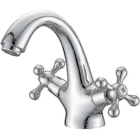 Mitigeur de lavabo rétro, robinet de lavabo vintage, mitigeur de salle de bain chromé argenté (1/5)
