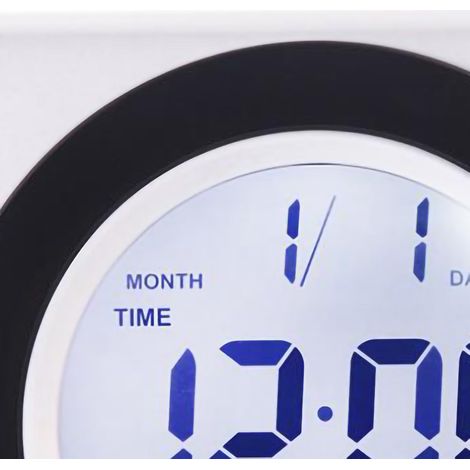 Elektronische Uhr mit Sprachsteuerung, Hintergrundbeleuchtung, LCD-Display, quadratisch, elektronisch, mit Kalender und Temperaturanzeige, weiß (1/5)