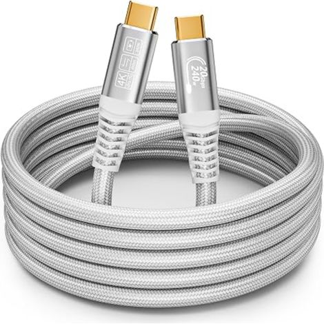 cable usb c vers 3m 20Gbps C3.2 Gen2 Data, 240W Charging, 5K60Hz 4K144Hz USBC Video, Compatible avec 16, Pro, Hubs, SSDs, Monitors White (1/5)