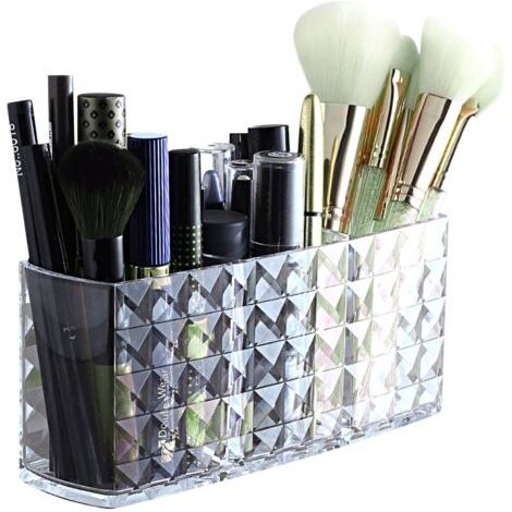 BUNTHAUS Boîte de rangement pour pinceaux de maquillage, en acrylique transparent, 3 compartiments, organisateur de rangement pour vanité de salle de bain (1/5)