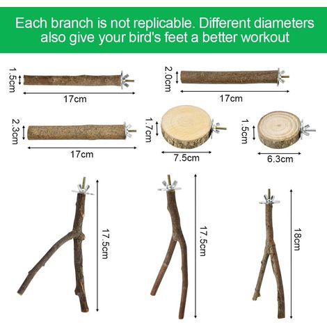 Lot de Perchoirs en Bois Naturel pour Cage à Oiseaux Support de Branche pour Perruches Canaris et Petits Perroquets