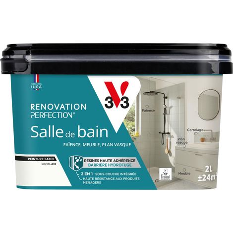 Peinture salle de bain Rénovation perfection® V33 Lin clair satin 2L