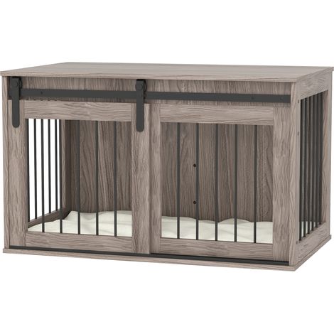 98cm Dog Crate Furniture  Removable Cushion for Large Dogs - Brown (1/5)