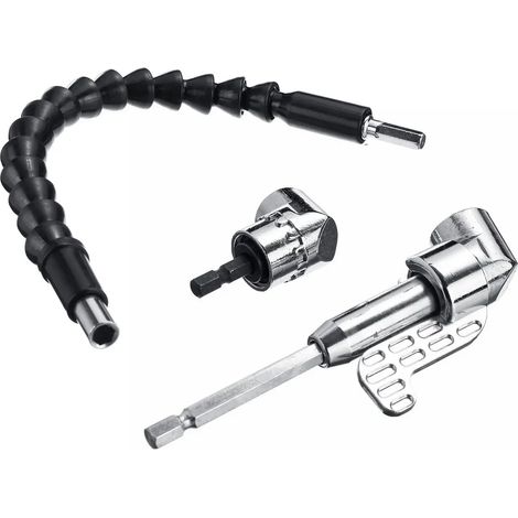 Tournevis d'extension à angle droit à tige hexagonale de 1/4 pouce à 105 degrés avec arbre flexible de 300 mm
