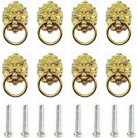 8 tiradores de gabinete con cabeza de león, tiradores de cajón de bronce antiguo con forma de león, anillos de cajón con cabeza de león, con tornillos, para tiradores de puertas de gabinete y tiradore (1/5)