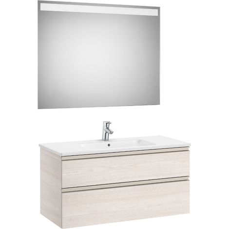 Pack meuble "The Gap" 1000 - 2 tiroirs + lavabo slim + miroir LED - frêne nordic/poignées nickel mat - Roca (1/2)