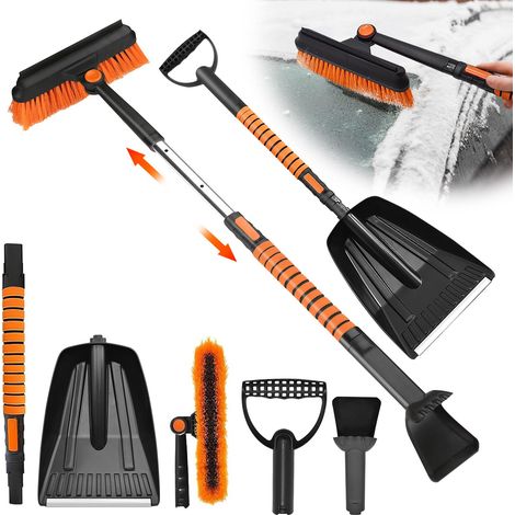 Raspador de hielo para coche con escoba, 5 en 1, extensible, extraíble, pala para nieve, cepillo para nieve giratorio de 180° con mango ergonómico de espuma, raspador para coches, SUV, camiones, vehíc