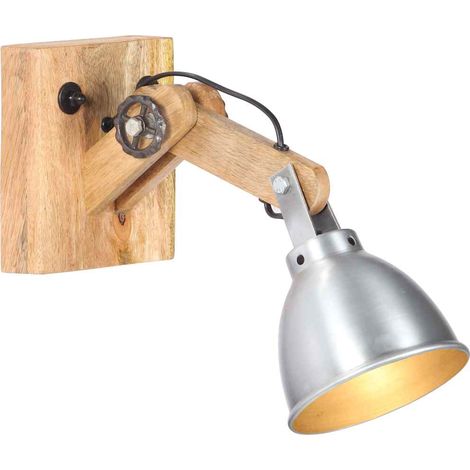 vidaXL Lampe murale E27 Argenté Bois de manguier massif et fer (1/5)