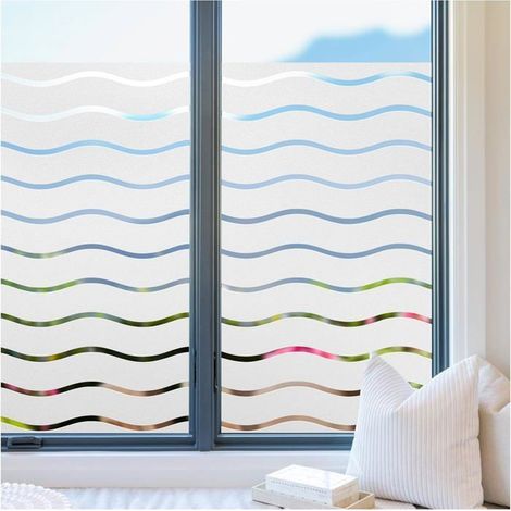 Rabbitgoo Fensterfolie mit Wellenmuster, statisch haftend, blendfrei, selbstklebend – 44,5 x 200 cm