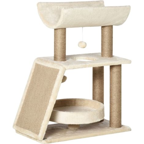 Tiragraffi per gatti, include giocattolo e cuccia, dimensioni 60 cm x 30 cm x 76 cm, colore naturale, spedito direttamente dal negozio. (1/5)