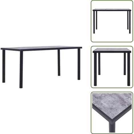Table à manger Noir et gris béton 160x80x75 cm MDF - Table À Manger - Table Moderne - Table Design - Table Noire - Table En Métal (1/5)