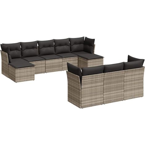 Maison Exclusive - Set Divano Giardino 10 pz con Cuscini Grigio Chiaro Polyrattan (1/3)