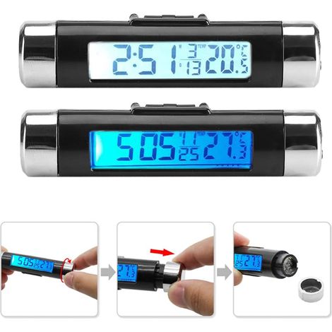 Numérique Clip-on Horloge De Voiture Thermomètre Température Compteur Jauge Automobile Mini Horloge Moniteur avec Affichage LCD Rétro-Éclairage pour Camion Voiture(Blue Backlight) (1/4)