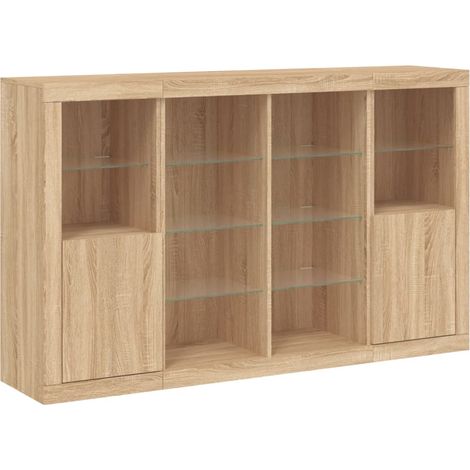 Credenza a buffet cassettiera mobiletto portaoggetti cucina soggiorno salotto con luci a LED 3 pezzi legno ingegnerizzato Sonoma marrone 020037215