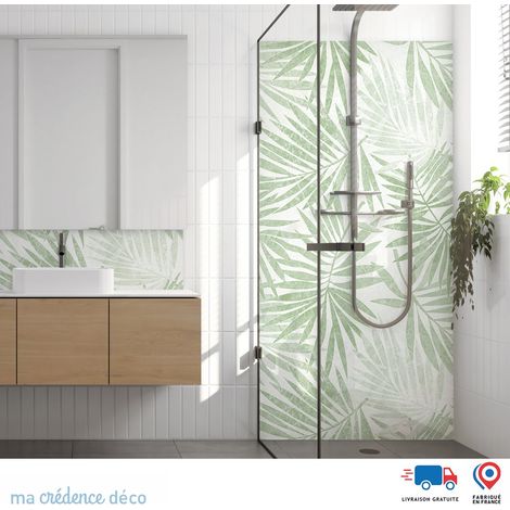 Panneau de douche : Dessin feuilles - Couleur Vert jaune - Alu composite - 90 - 245 (1/3)