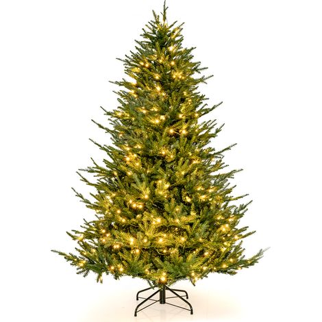 Sapin de Noël Artificiel de 213 cm, Arbre de Noël à Charnière avec 1130 Branches en PE et PVC, 380 Lumières LED Blanc Chaud et 8 Modes d'Eclairage (1/5)