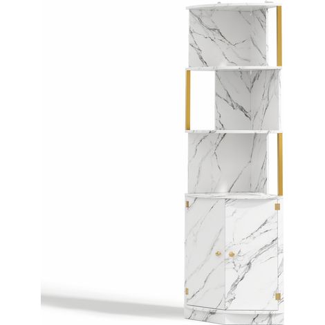 Armario esquinero alto con LED y enchufes, aparador blanco de MDF 38 x 38 x 180 cm (1/5)