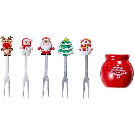 5 Fourchettes de Noël Adorables en Forme de Fruits avec Support pour Cuisine et Fêtes (1/4)