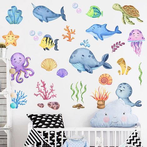 stickers Fentre Enfant Lectrostatique I Rutilisable Autocollants Fentres Stickers Vitre Chambre Enfant Salle De Bain Carrelage Poisson Mer (1/5)