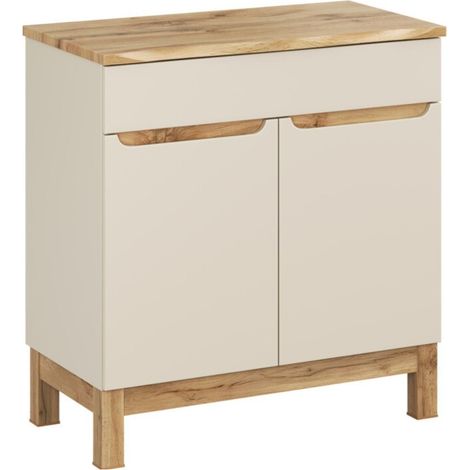 Badezimmer-Set ERMANO Kaschmir und Eiche-Optik 80cm: Unterschrank + Arbeitsplatte für schräge Waschbecken