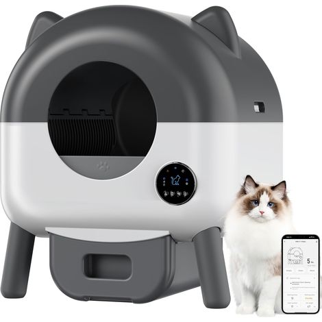 Bac à litière autonettoyant pour chats 76L – Silencieux – Capteurs de sécurité intelligents – Contrôle via application – LED nocturnes – Multi-chats – Contrôle des odeurs – Sacs inclus,gris foncé (1/5)