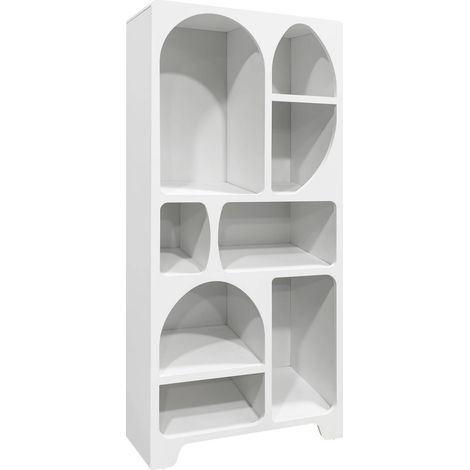 White wood-effect organic bookshelf with 8 compartments White 80x35x180 cm - Thessa (1/5)