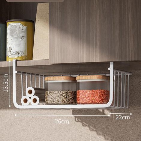 Panier de Rangement Métallique Sous Étagère, pour Cuisine Bureau Bibliothèque, Blanc (1/2)