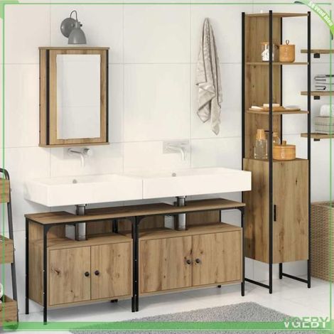 Ensemble de mobilier de salle de bain 4 pcs - Chêne artisanal - Bois d'ingénierie - Grand espace de rangement (1/5)