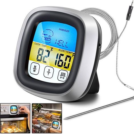 Termometro digitale da cucina con schermo tattile, indicatore di temperatura degli alimenti, timer per barbecue, strumento di cottura, ideale per carne, barbecue, bistecche - 1 pezzo (1/5)