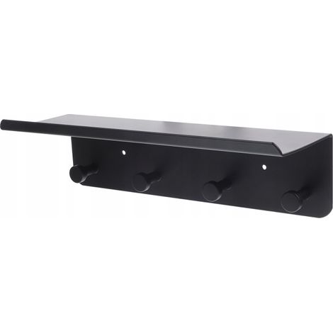 Set di mensole a muro in alluminio nero di qualità aerospaziale con ganci, adatte per riporre oggetti in bagno.