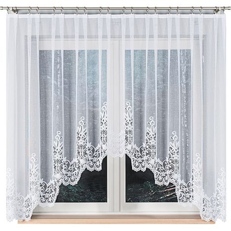 Berenika - Cortina jacquard confeccionada con abertura en la parte inferior - 300x160 cm - blanca (1/5)