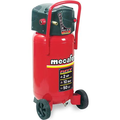 Mecafer – Compresseur vertical 50L – 2 HP – 10 BAR – Débit d’air 200L/min – Sans huile pour entretien facile – Pour chantiers humides (1/4)