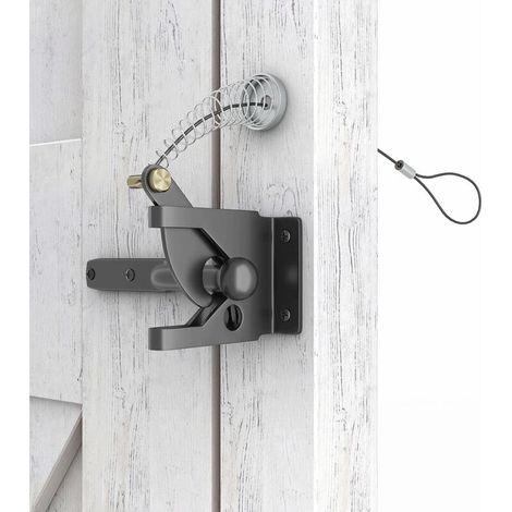 Self Closing Gate Latch with Spring Cable for Wood Fence, Porch, Carbon Steel, Black (1/5)