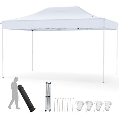 Tonnelle Pliante, 300 x 445 CM, Montage Facile, Gazebo Commercial avec Trous de Drainage, Sac à Roulettes, 4 Cordes, 8 Piquets, Blanc (1/5)