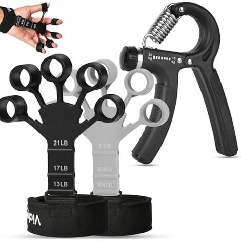 Kit de renforcement des mains et avant-bras, résistance ajustable 10-50 kg (6,6-21 lbs), silicone noir et acier inoxydable, idéal pour musiciens, sportifs et rééducation. (1/5)