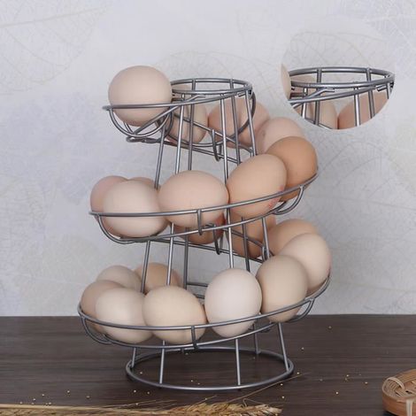 1 Support à œufs en spirale, métal argenté, robuste, gain de place, pour cuisine (1/3)