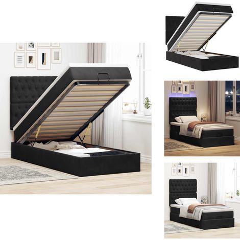 Ottoman-Bett mit Matratzen & LEDs Schwarz 80x200 cm Samt - Ottoman-Bett - Ottoman-Betten - Bettrahmen - Bettgestell (1/5)