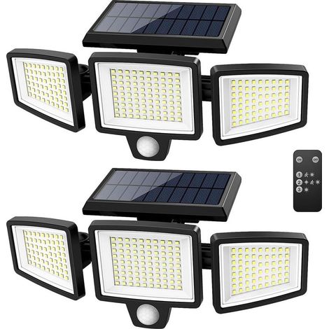 2500 Lumen, 210 LED-Solar-Außenleuchten, 3 Leuchtenköpfe mit Bewegungsmelder, IP65 wasserdicht, Wandleuchten mit 3 Modi, 2 Stück (1/5)