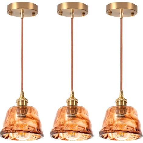 3pcs Suspension Luminaire Vintage,Lustre Ambre Industriel Abat-jour en Verre Lampe de Plafond Style Retro pour Salon Chambre (1/5)