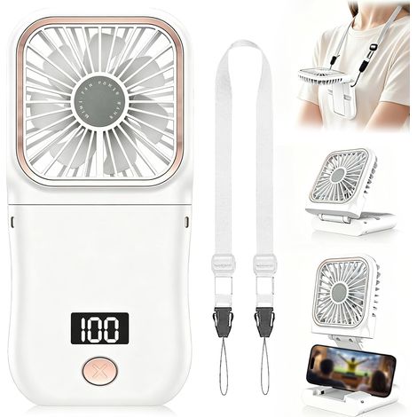 Tragbarer Mini Ventilator, Handventilator Akku Aufladbar, Hand Ventilatoren mit Lanyard und Base, Wiederaufladbar USB Ventilator, Faltbarer Hand Ventilatoren für Reise/Büro/Outdoor (1/5)
