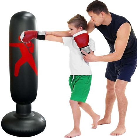 Sac de Boxe Gonflable 160cm sur Pied - Fitness Autoportant pour Enfant et Adulte - Anti-Stress - Noir (1/5)